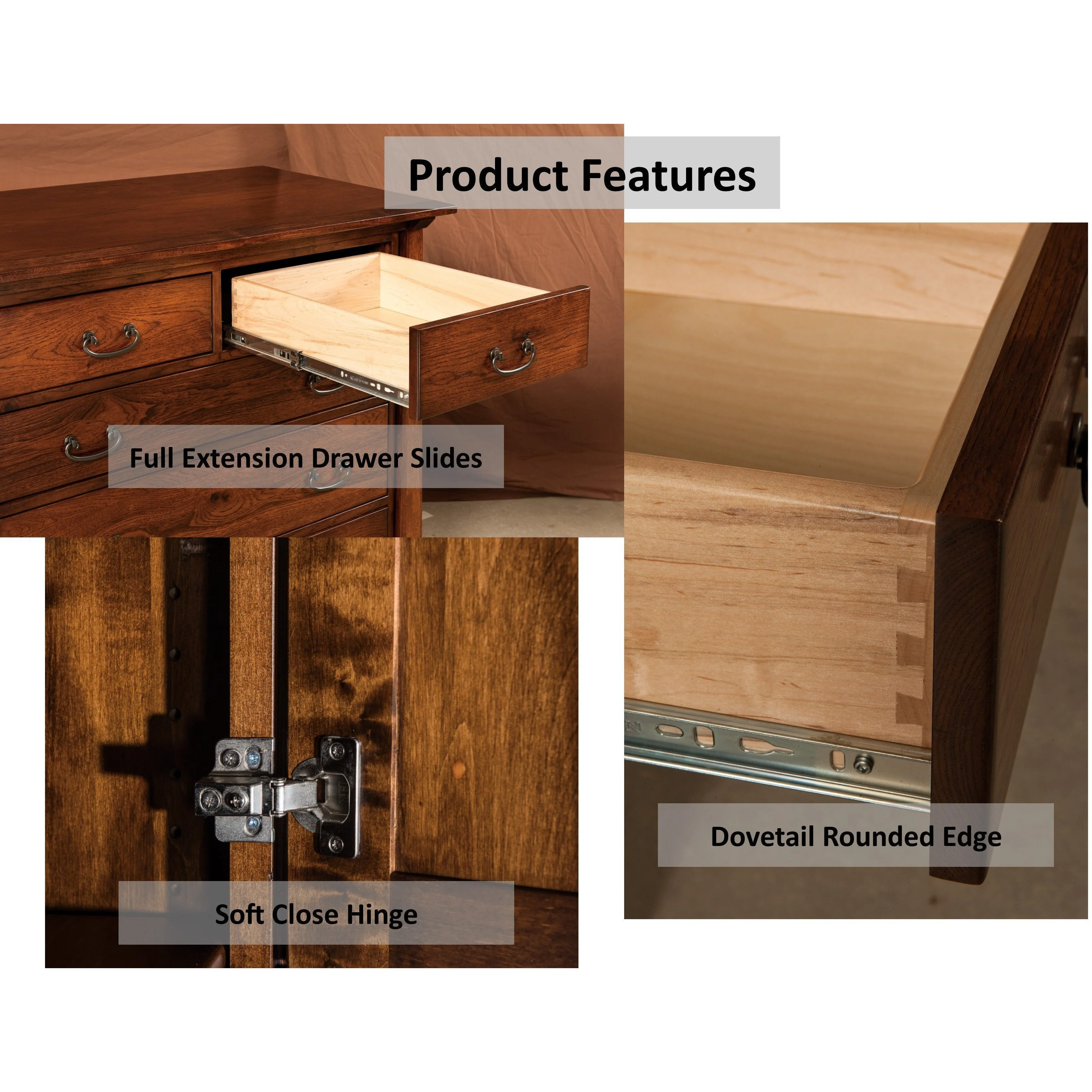 QW Amish Kascade 9 Drawer Dresser with Optional Beveled Arched Crown Mirror - Image 3