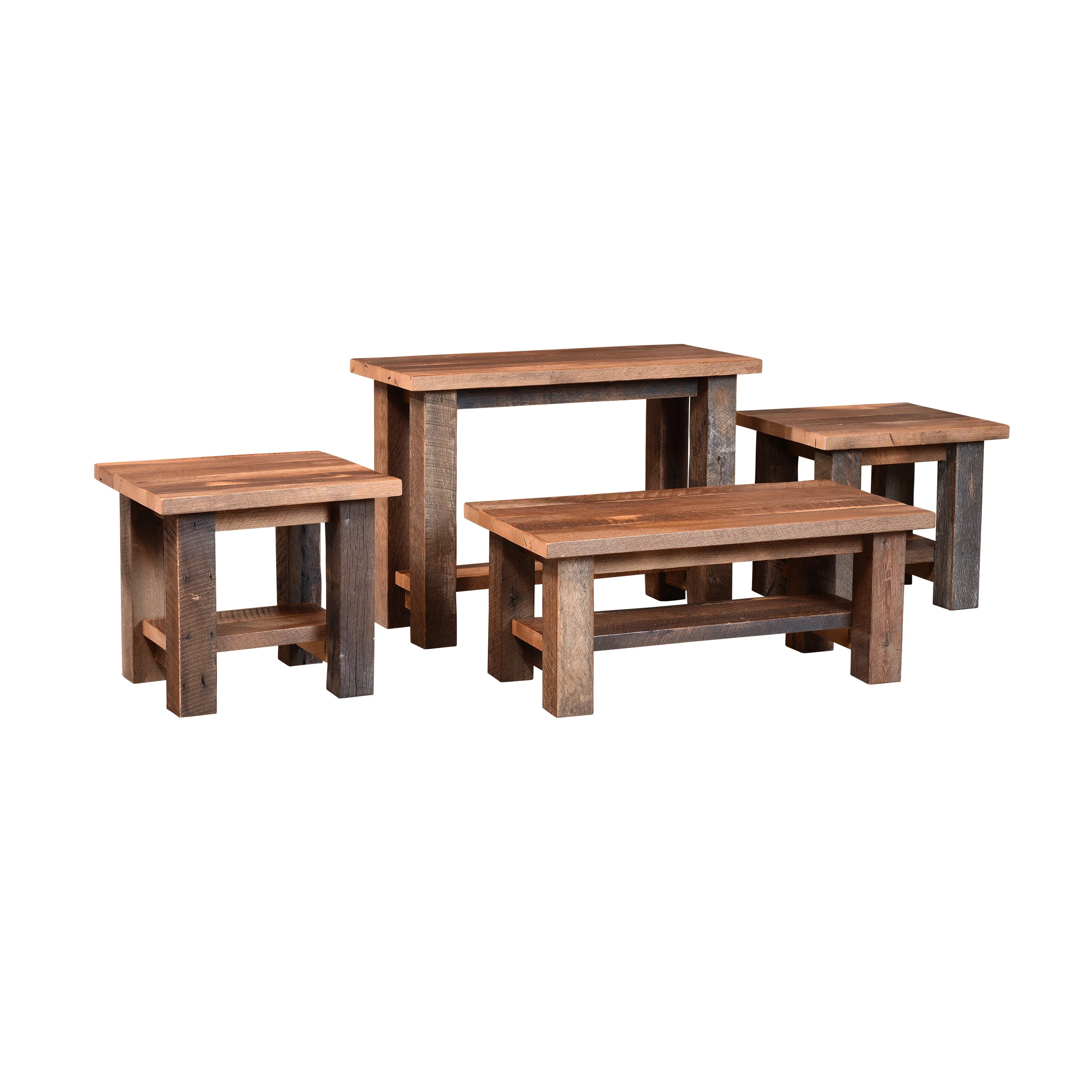 QW Amish Almanzo Reclaimed Barnwood End Table with Shelf - Image 2