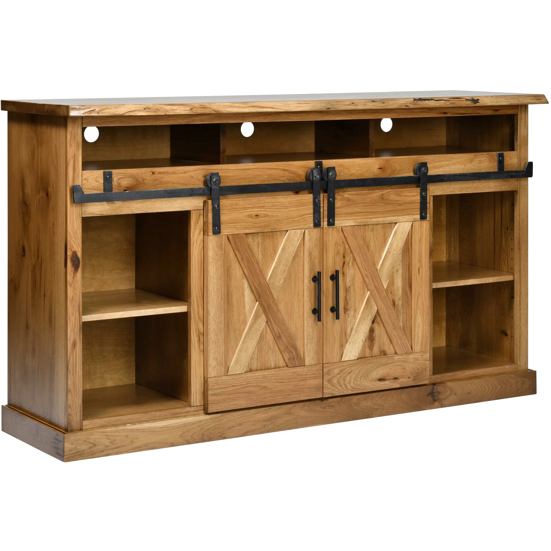QW Amish Barn Door 66" TV Stand w/ Live Edge Top