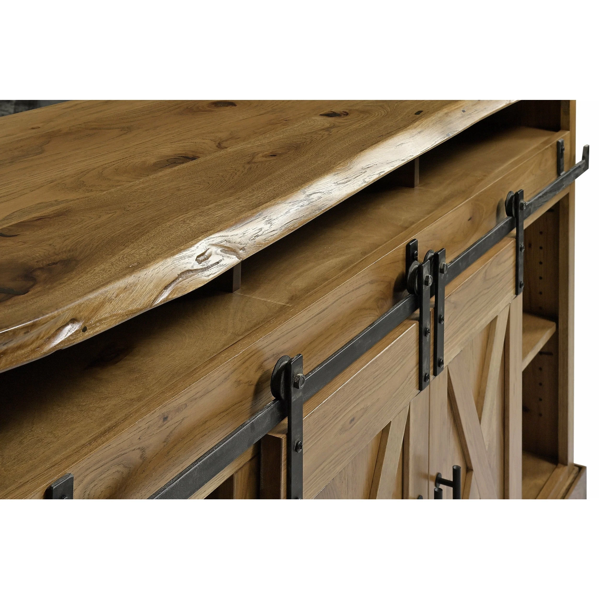QW Amish Barn Door 66" TV Stand w/ Live Edge Top - Image 3