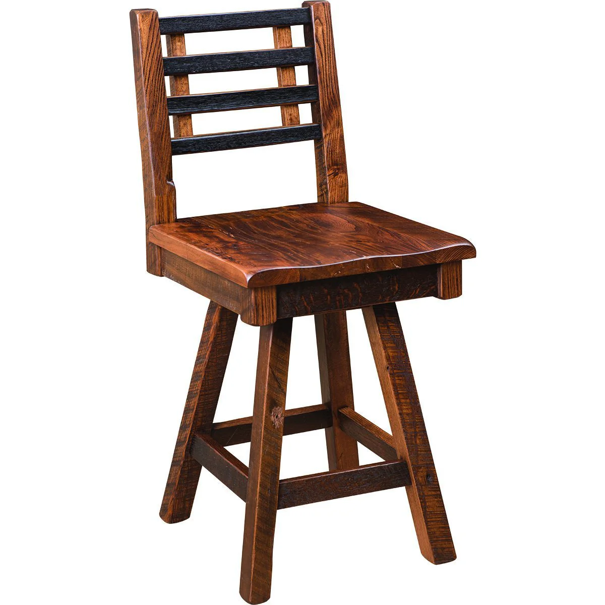 QW Amish Barrel Reclaimed Barnwood Swivel Bar Chair