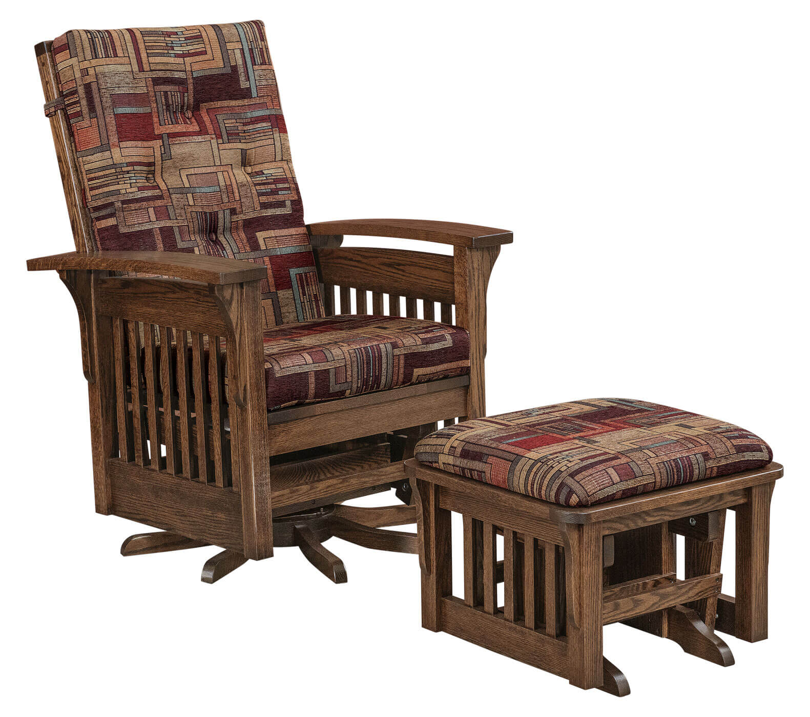 QW Amish Bow Arm Slat Swivel Glider w/ Ottoman - Image 2