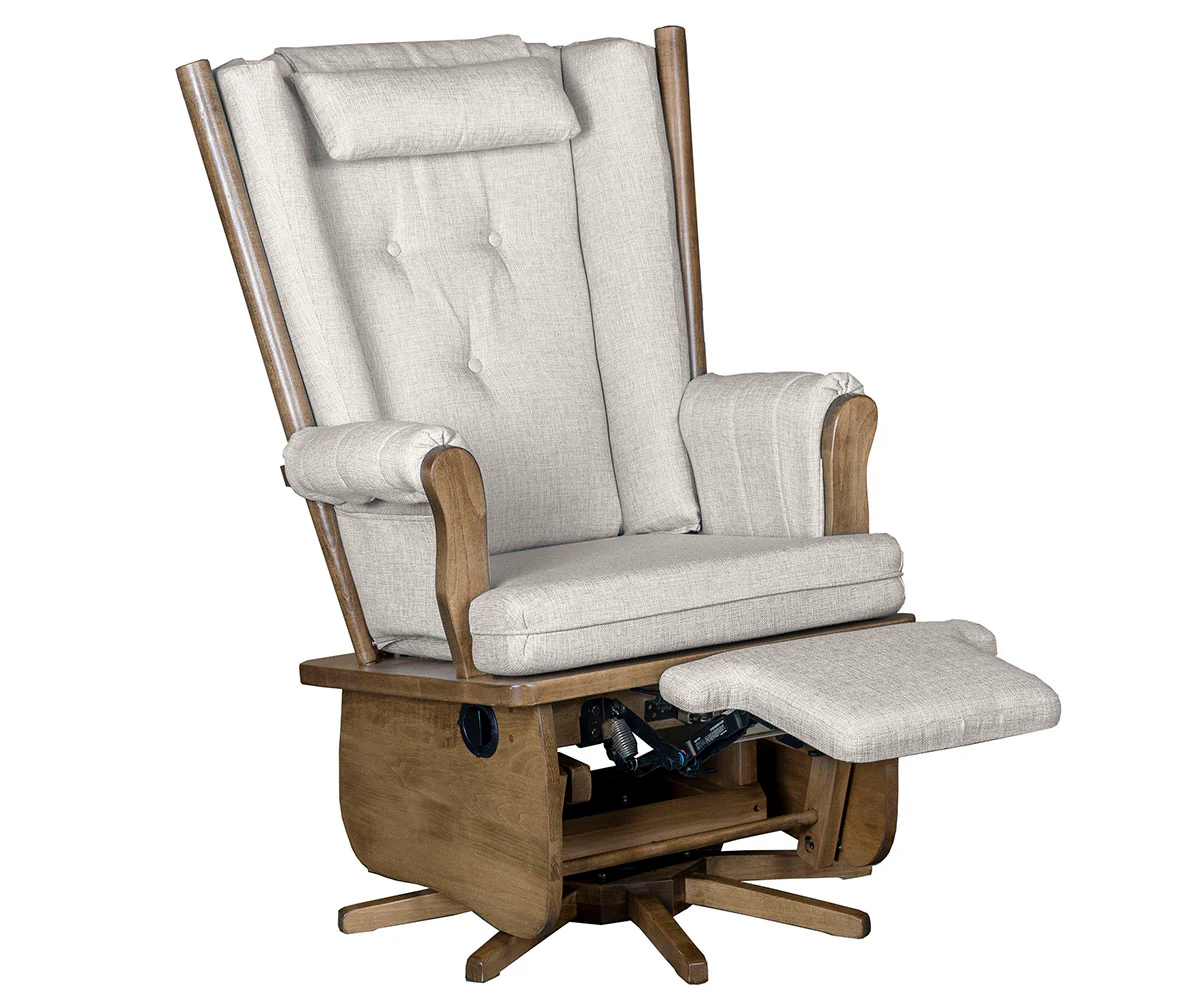 QW Amish Charlotte Swivel Glider with Flip-out Footrest & Padded Arms - Image 2