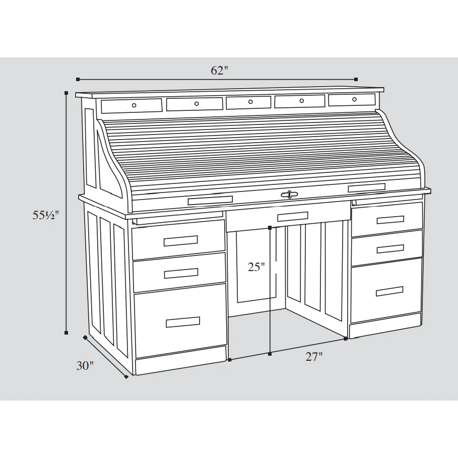 QW Amish Deluxe Live Edge 62" Roll-Top Desk - Image 3