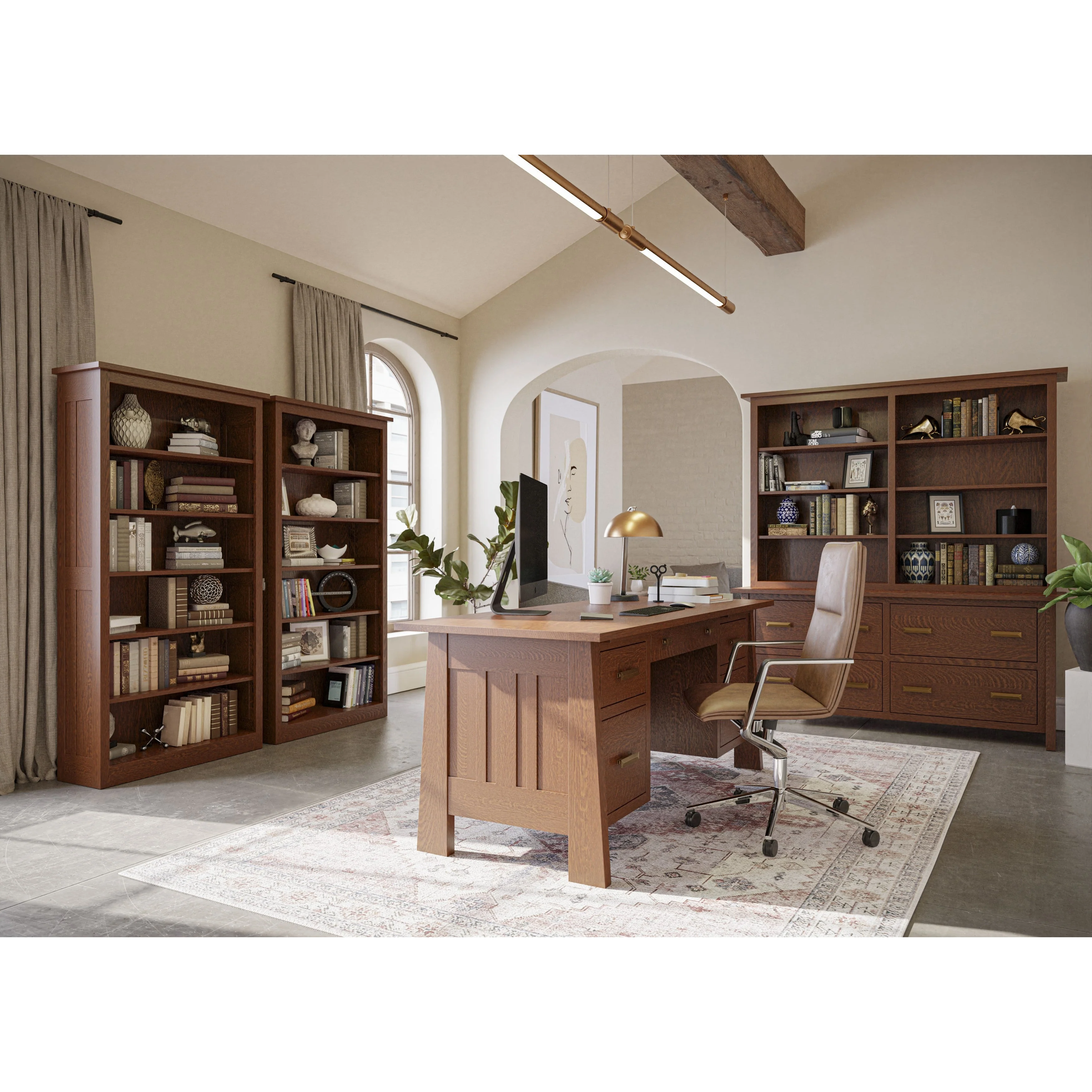 QW Amish Freemont Mission Double Lateral File with Optional Hutch - Image 2