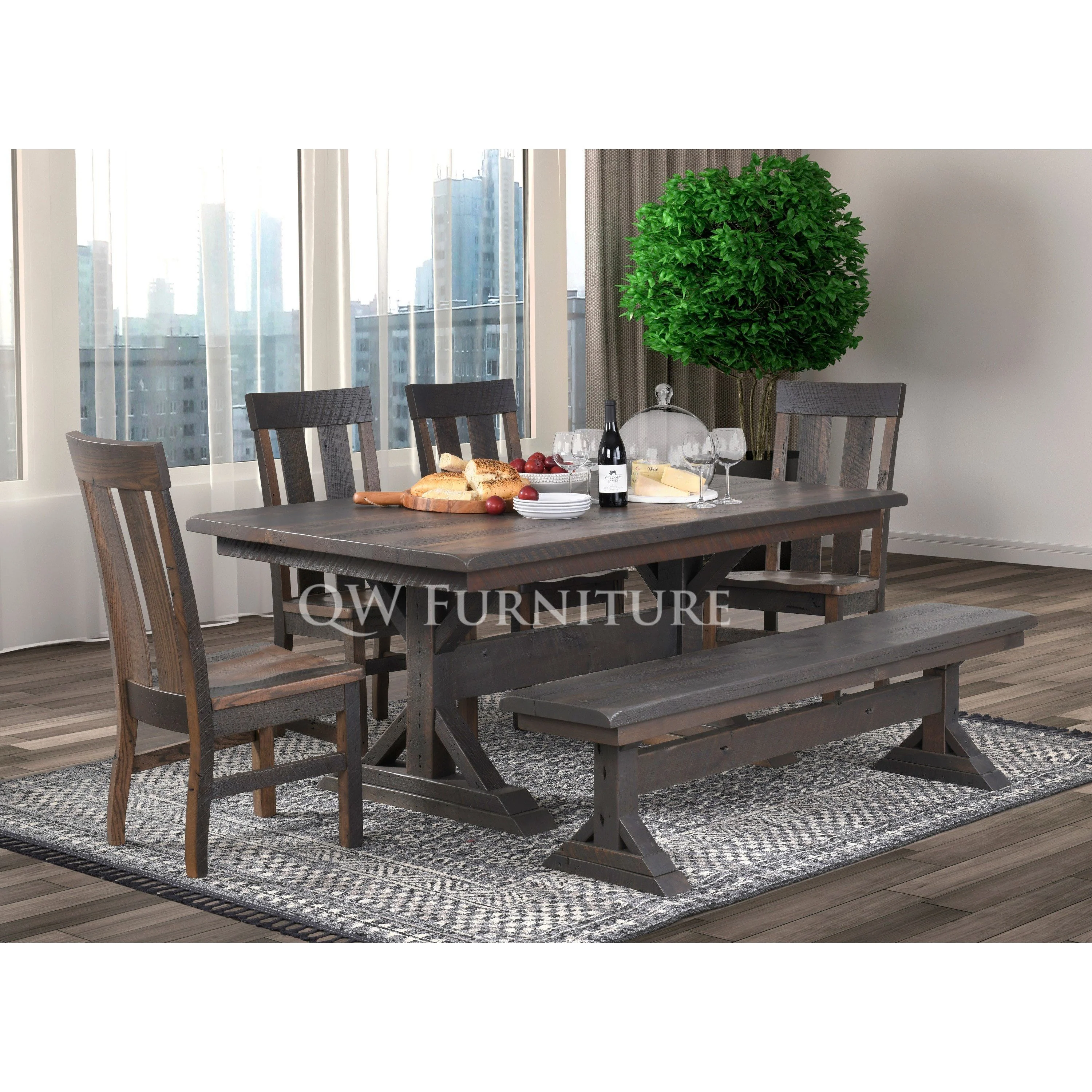 QW Amish Glazier Reclaimed Barnwood Trestle Table - Image 2