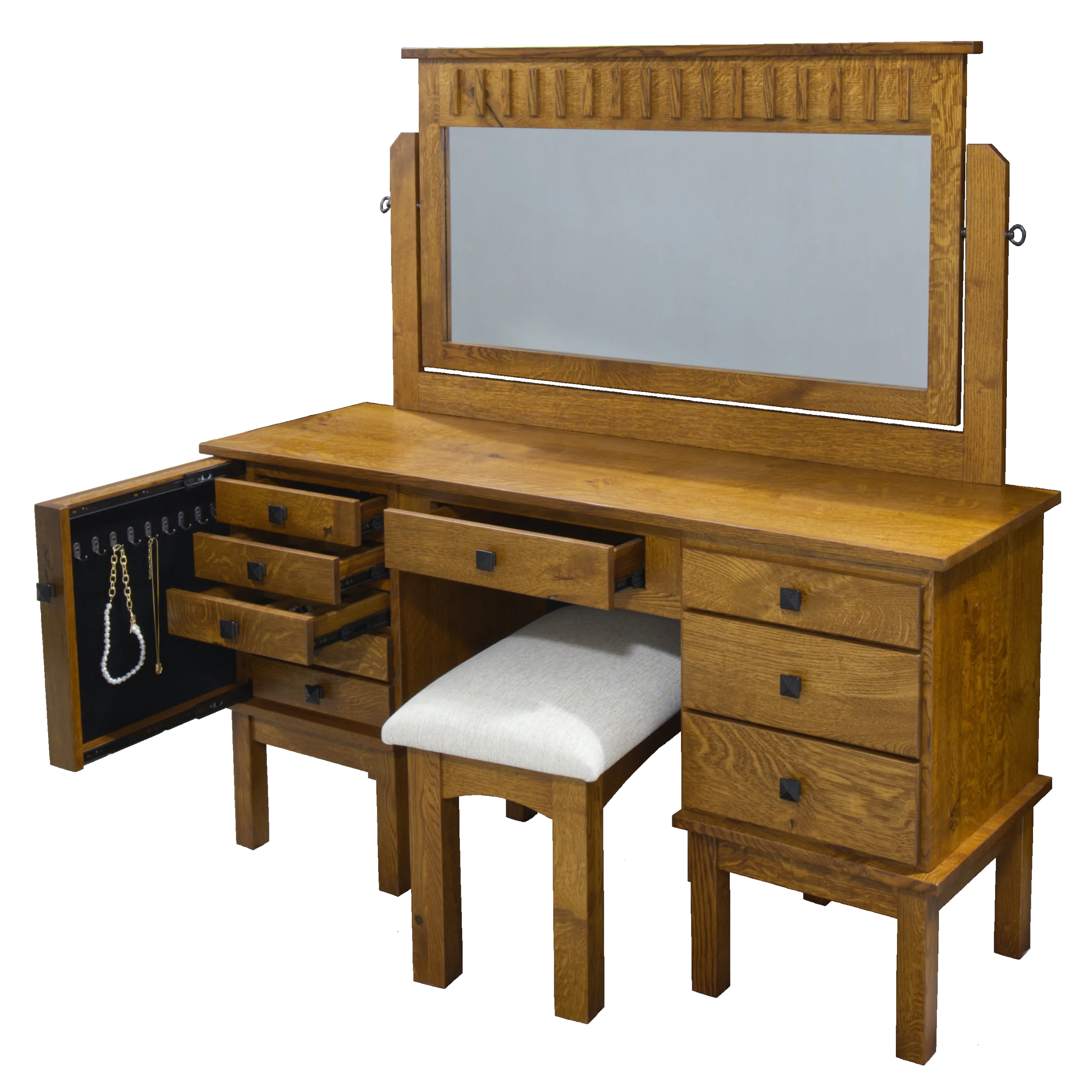 QW Amish Grandview Mission 60" Jewelry Vanity & Optional Stool - Image 3