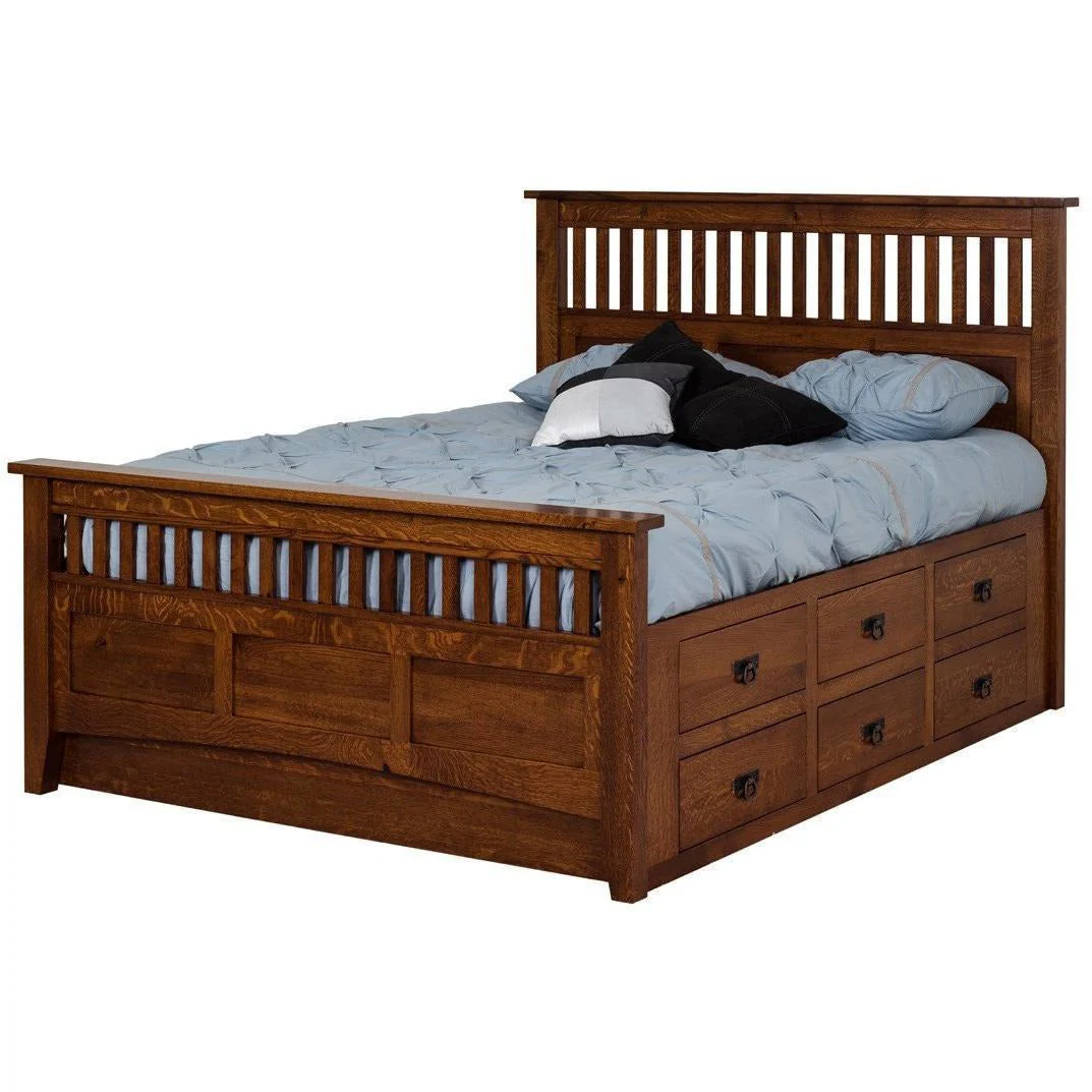 QW Amish Guttenburg Mission 12 Drawer Storage Bed