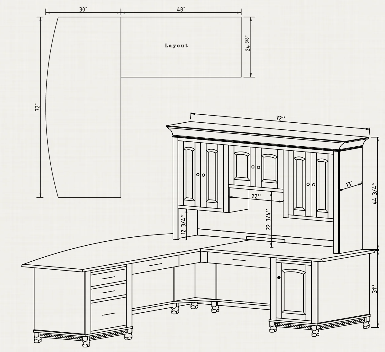 QW Amish Henry Stephen's L Shape Desk with Optional Hutch - Image 4