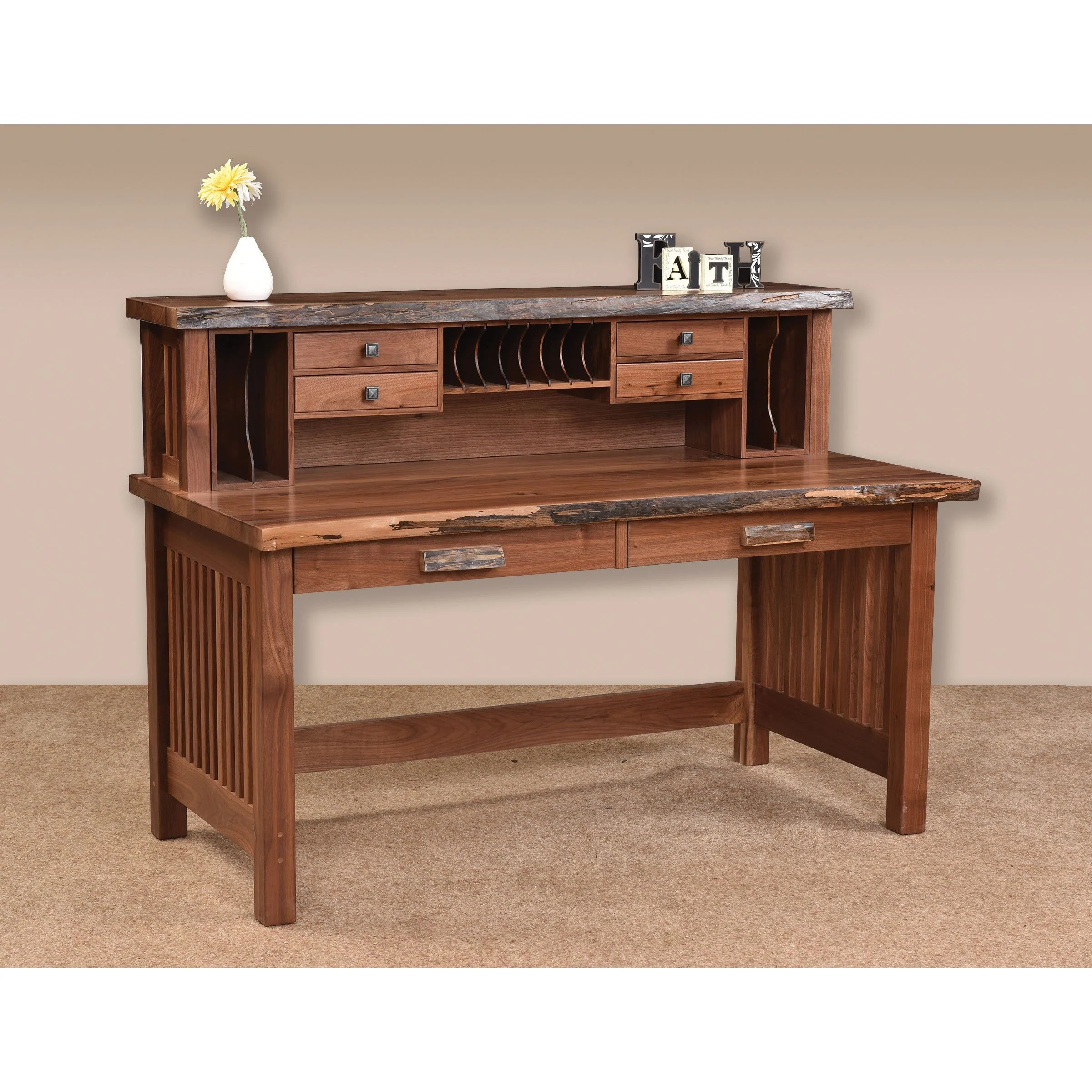 QW Amish JD Mission Live Edge 62" Writing Desk w/ Optional Hutch - Image 2