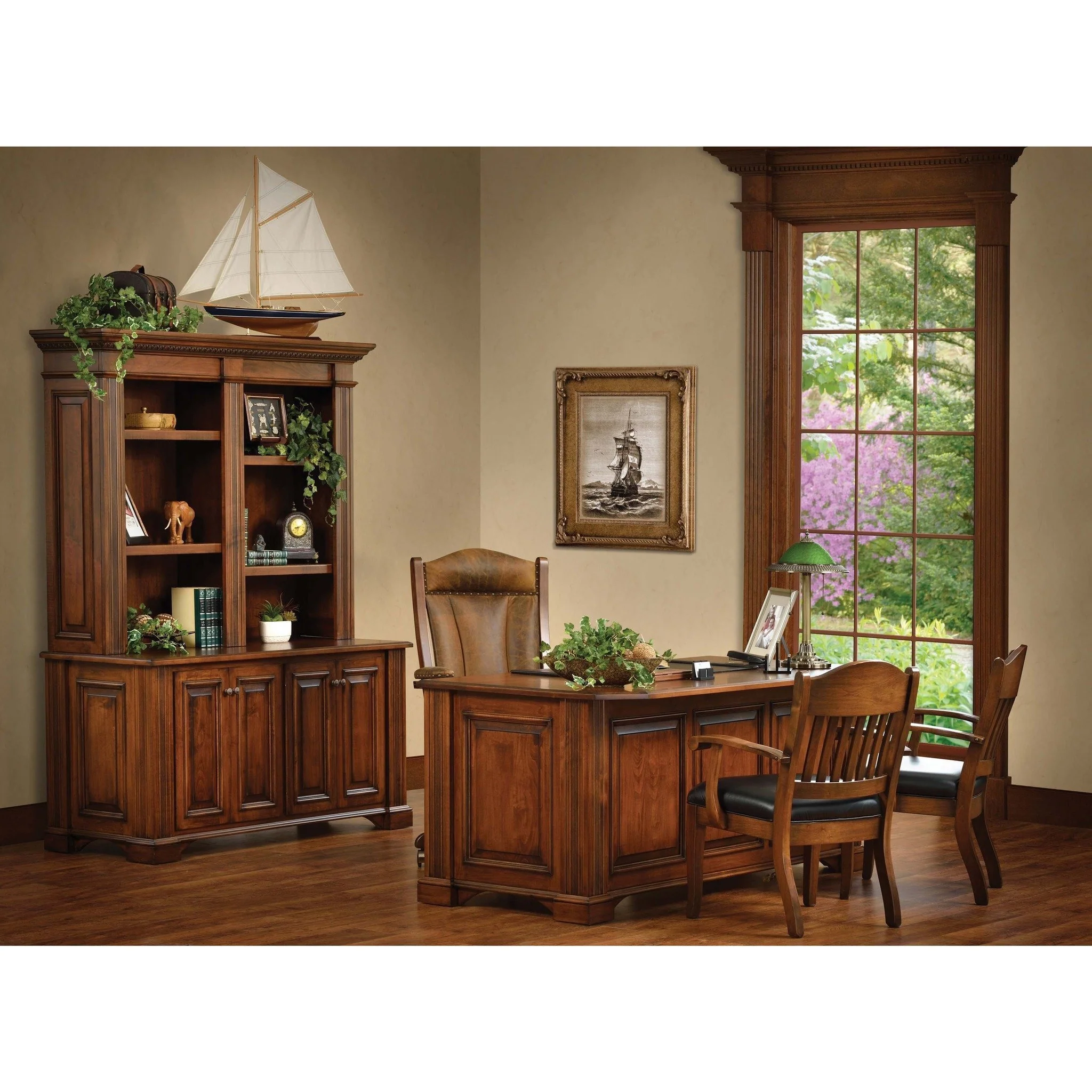 QW Amish Lincoln Office Double Door Base & Bookshelf Hutch - Image 2