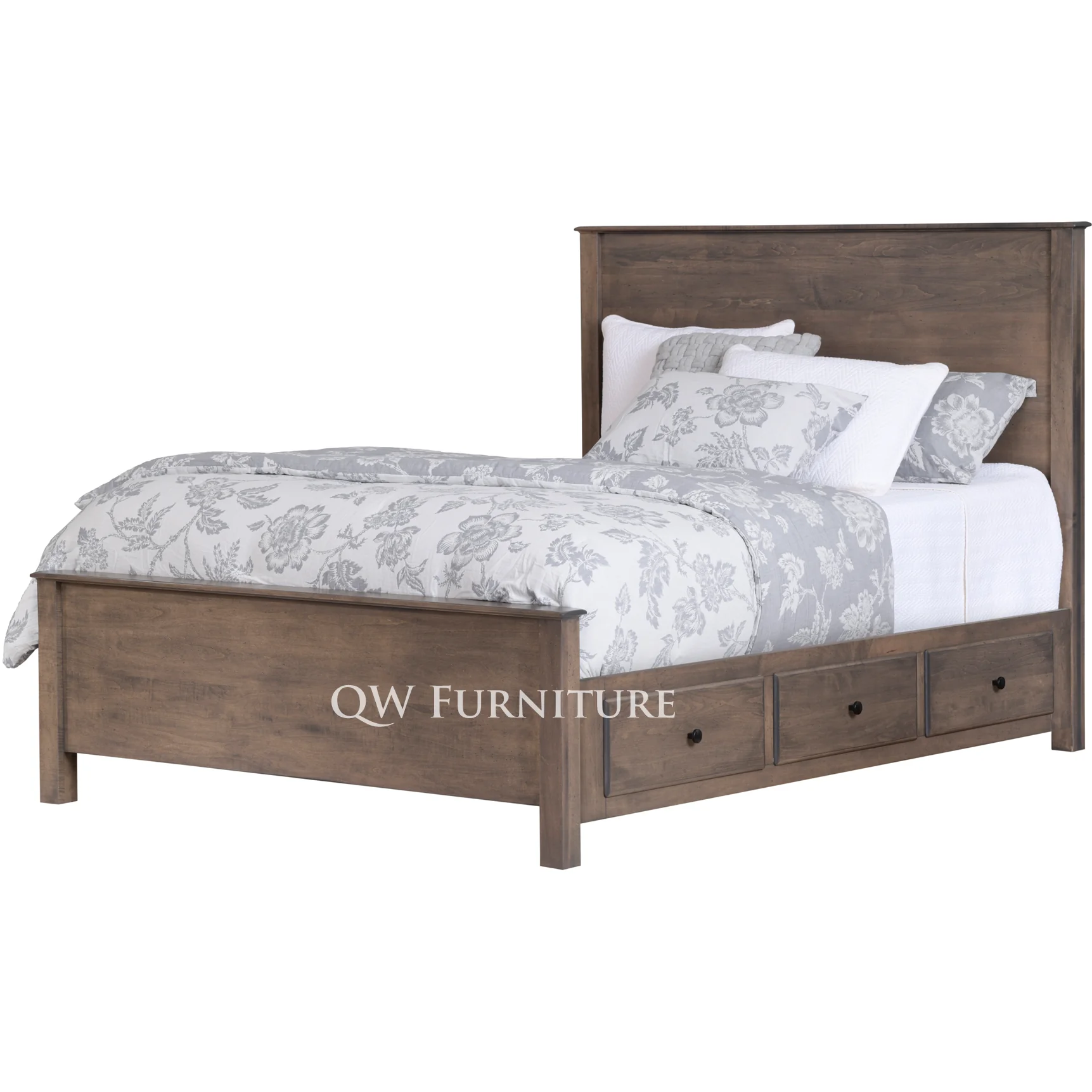 QW Amish Lodge Slab 6 Drawer Storage Bed