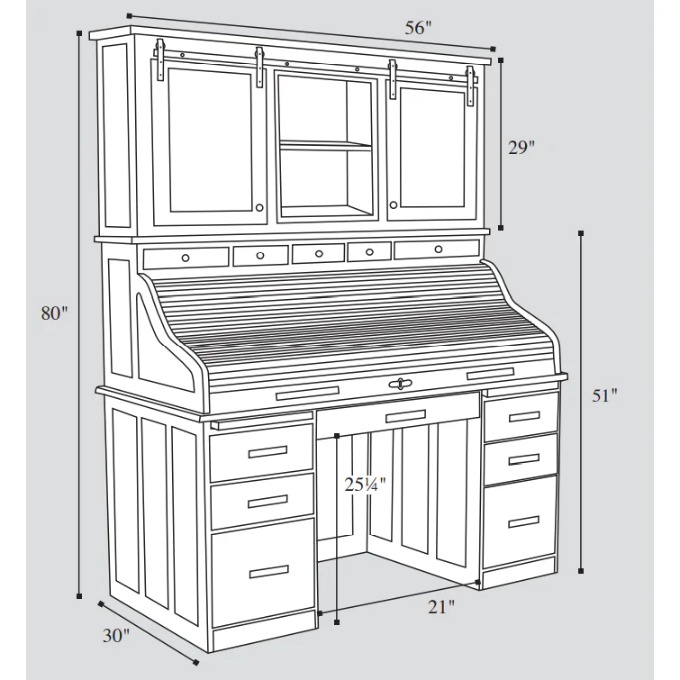QW Amish Mission 56" Roll-Top Desk with Optional Hutch - Image 4