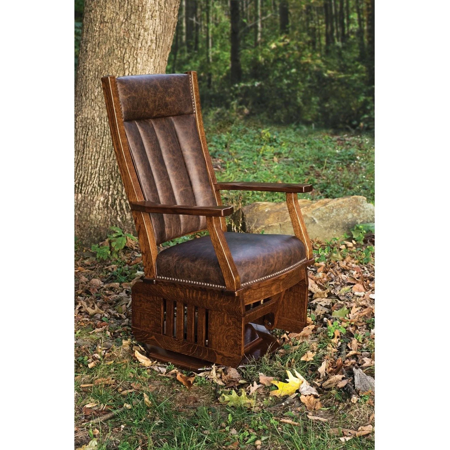 QW Amish Mission Swivel Glider with Platform Base - Image 6