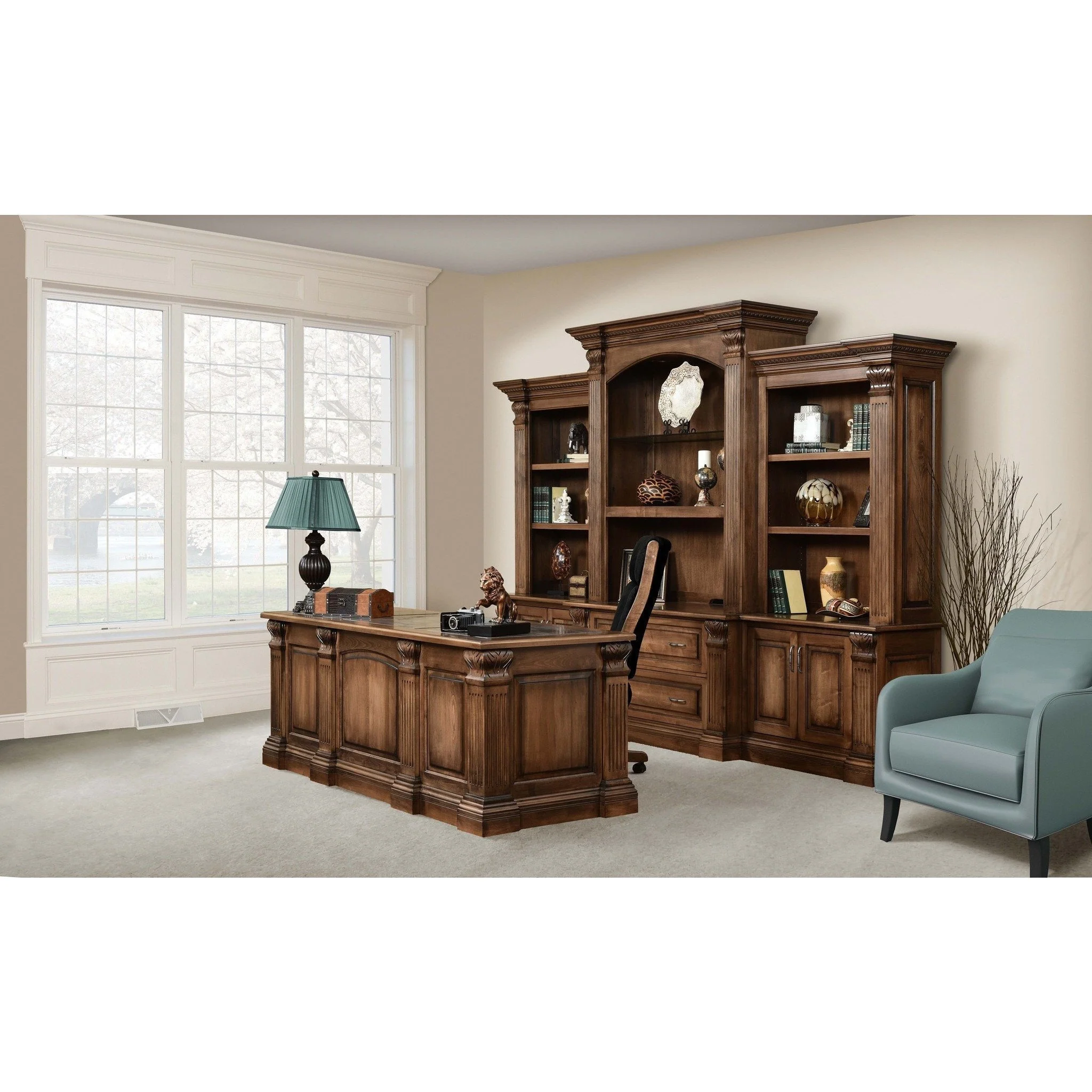 QW Amish Montereau Office 131" Base & Three-Piece Hutch - Image 2
