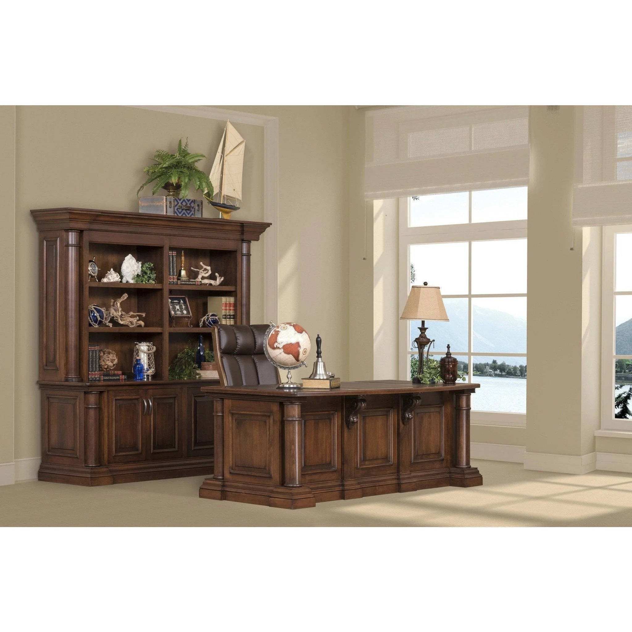 QW Amish Paris Office Double Base & Bookshelf Hutch - Image 2