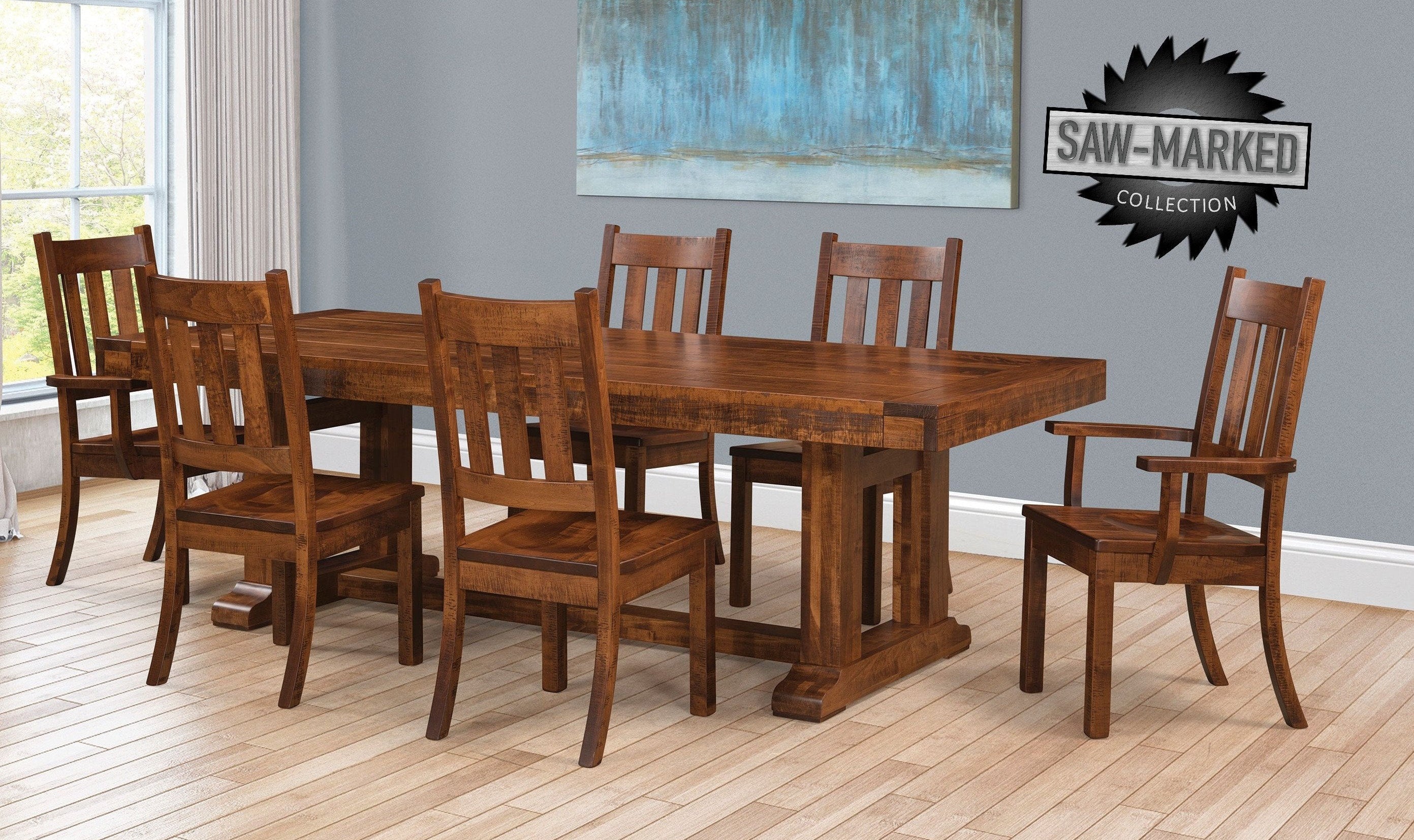 QW Amish 'Saw-Marked' Auburn 7pc Dining Set