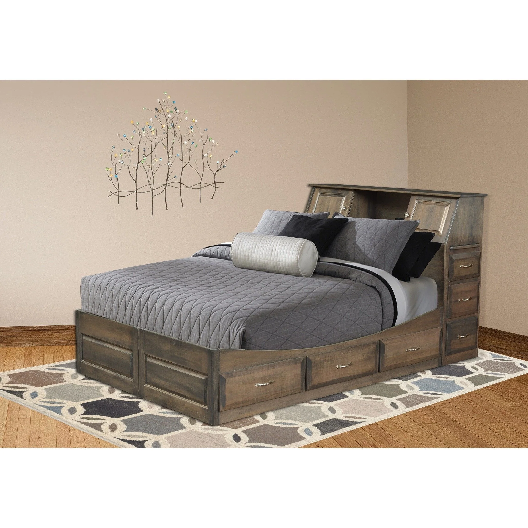 QW Amish Sleigh Bookcase Storage Bed