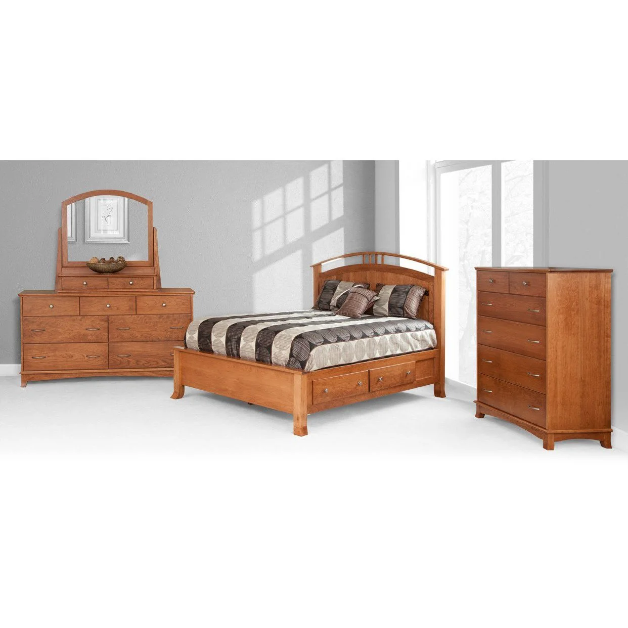 QW Amish Crescent Low Dresser with Optional 2-Drawer Jewelry Box Mirror - Image 2