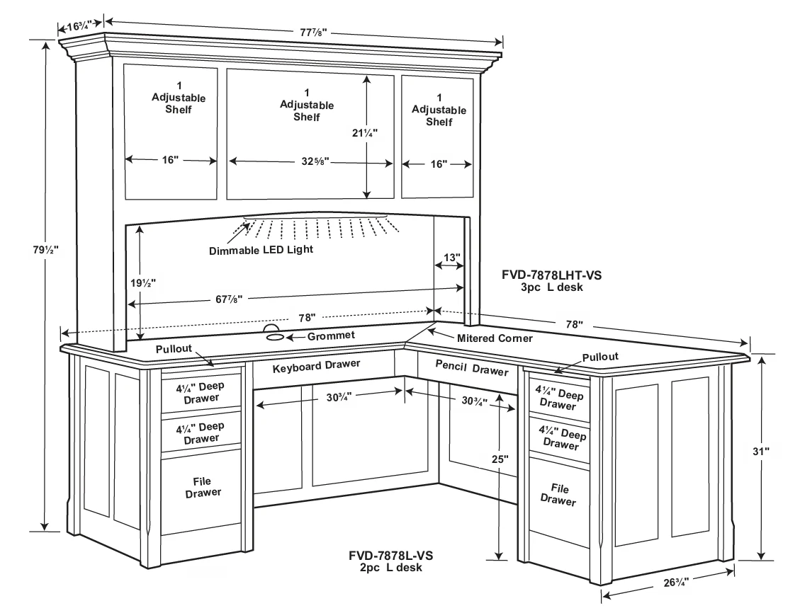 QW Amish Victorian L-Shape Desk w/ Optional Hutch - Image 4