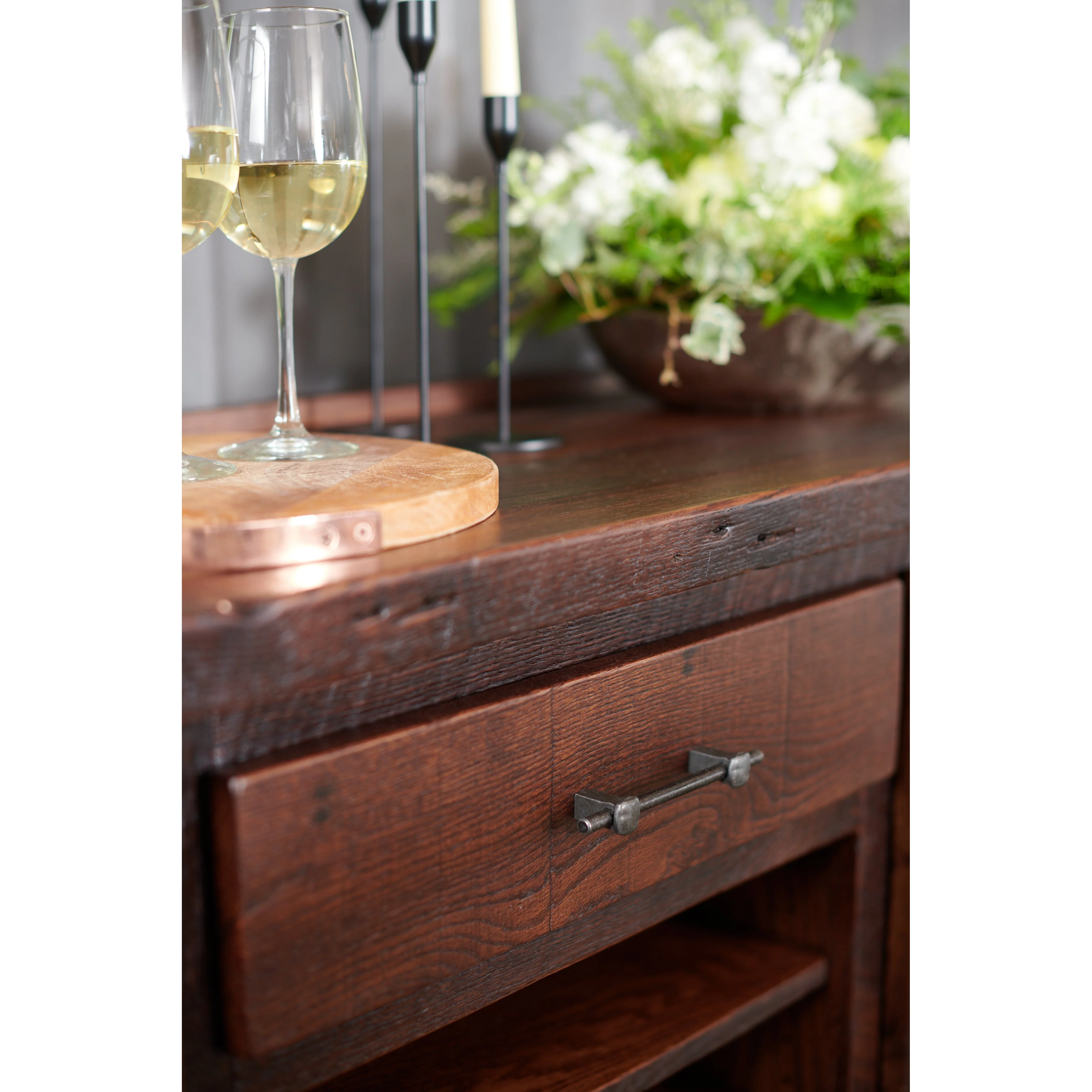 QW Amish Wellington Reclaimed Barnwood Beverage Cart - Image 2