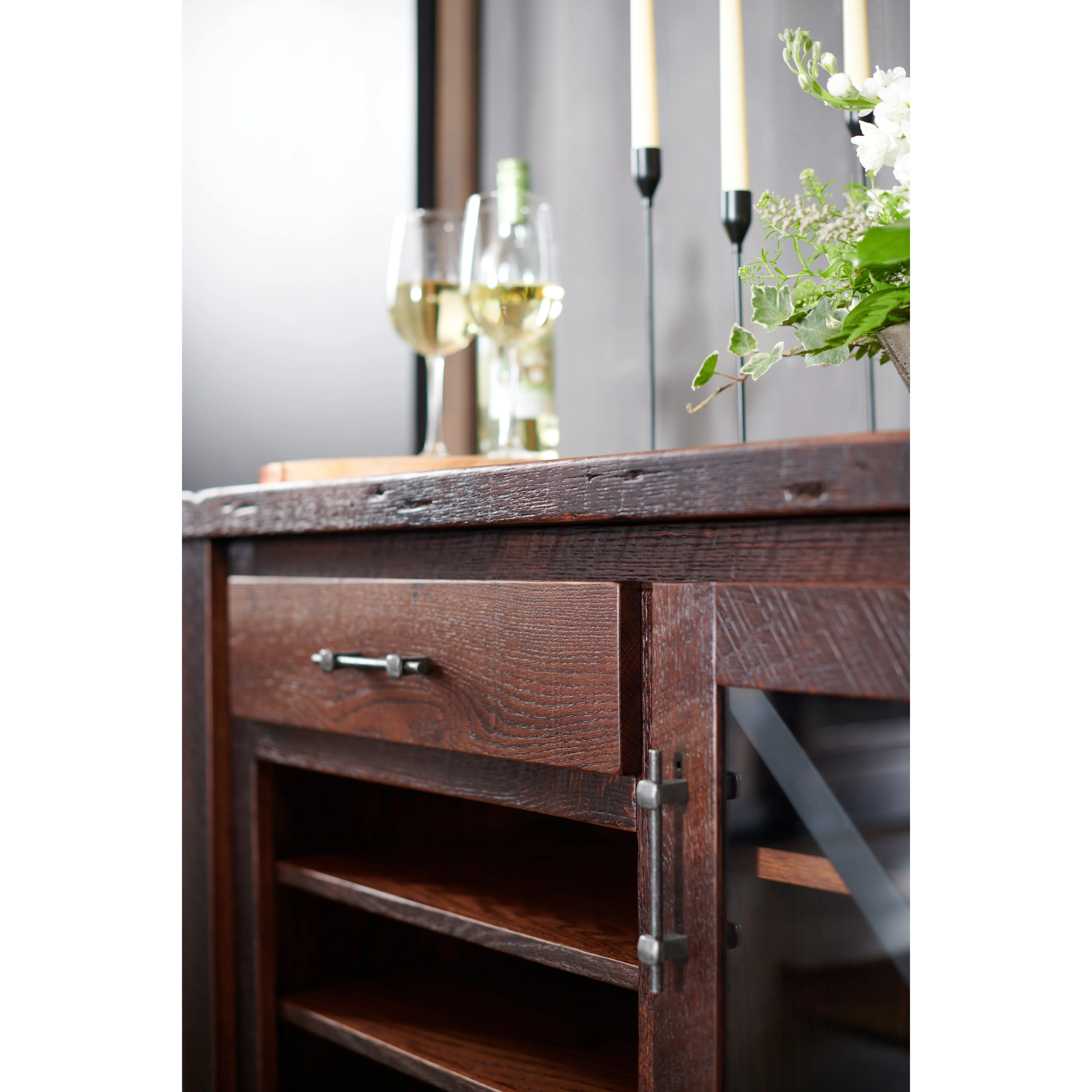 QW Amish Wellington Reclaimed Barnwood Beverage Cart - Image 3